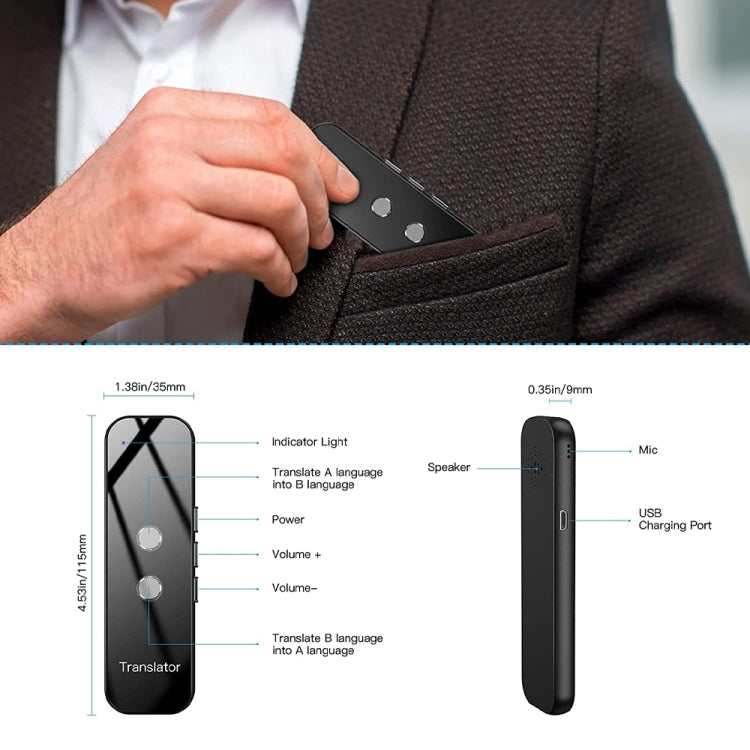 G6 Traductor de voz en tiempo real instantáneo portátil Traductor de varios idiomas Asistente de viaje personal, G6 Gray, G6 Black
