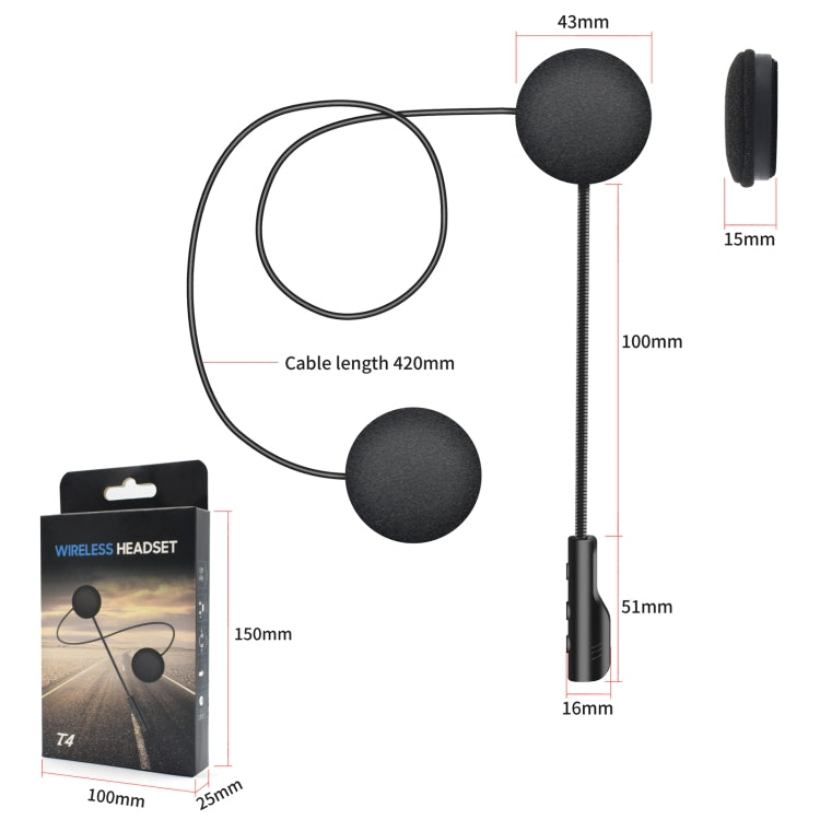 Auriculares Bluetooth para casco de motocicleta T4 BT 5.0 estéreo que se conectan automáticamente para admitir SIRI, T4