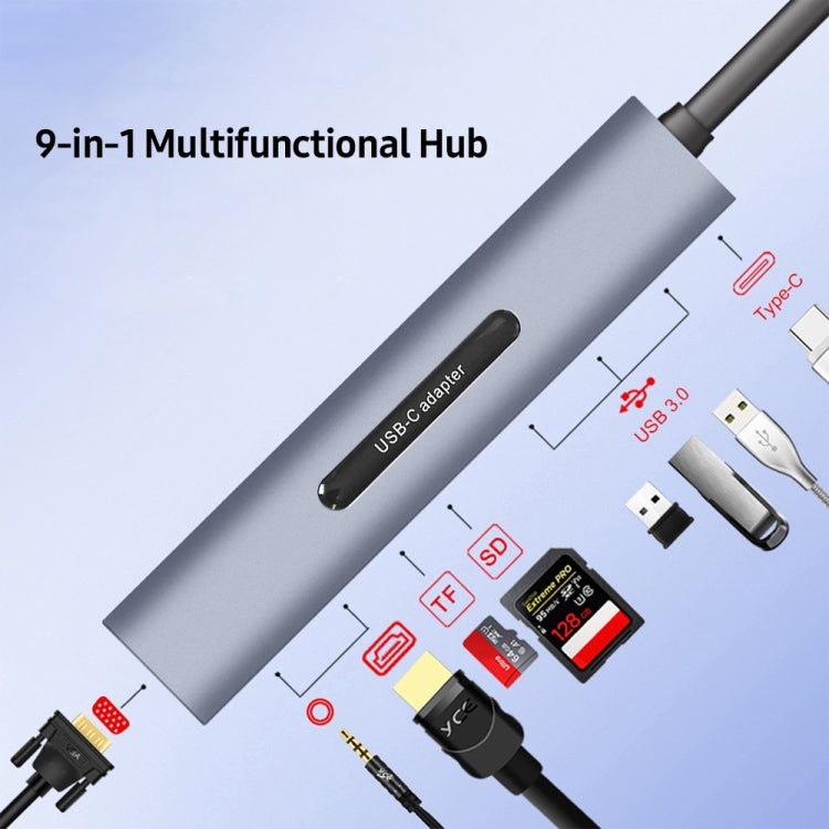 V161B 9 en 1 Tipo-C a HD / VGA / USB3.0 / SD / Audio de 3,5 mm / Lector de tarjetas TF HUB, V161B