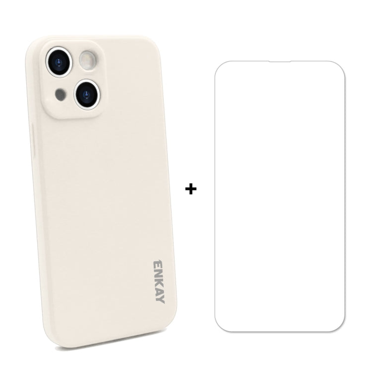 Hat-Prince ENKAY Funda protectora de silicona líquida a prueba de golpes Funda protectora contra caídas + Protector de pantalla de vidrio templado 9H para iPhone 13