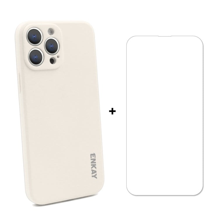 Hat-Prince ENKAY Funda protectora de silicona líquida a prueba de golpes Funda protectora contra caídas + Protector de pantalla de vidrio templado 9H para iPhone 13 Pro Max, For iPhone 13 Pro Max