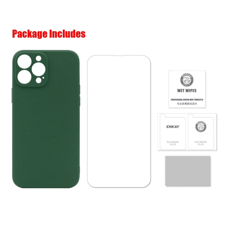 Hat-Prince ENKAY Funda protectora de silicona líquida a prueba de golpes Funda protectora contra caídas + Protector de pantalla de vidrio templado 9H para iPhone 13 Pro Max, For iPhone 13 Pro Max