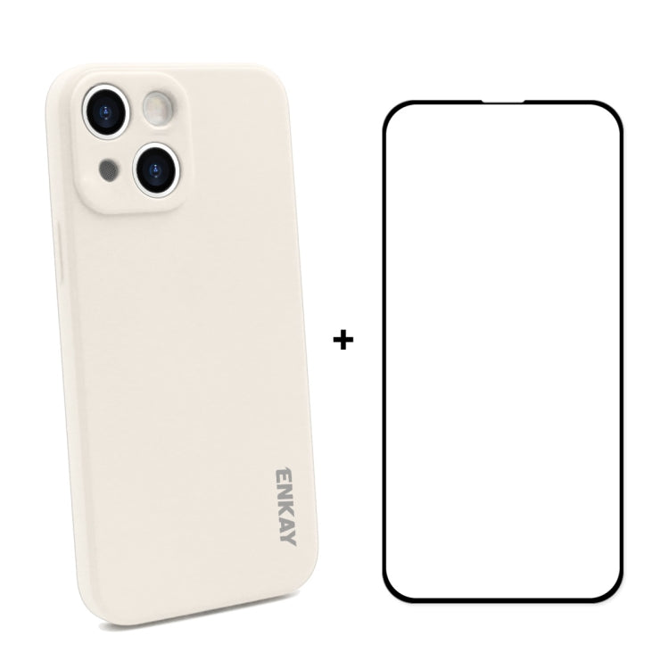 Hat-Prince ENKAY Funda protectora de silicona líquida a prueba de golpes Funda protectora contra caídas + Película protectora de vidrio templado de cobertura completa para iPhone 13 mini, For iPhone 13 mini