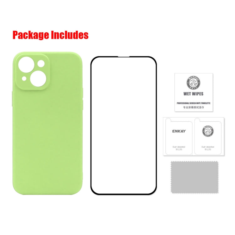 Hat-Prince ENKAY Funda protectora de silicona líquida a prueba de golpes Funda protectora contra caídas + Película protectora de vidrio templado de cobertura completa para iPhone 13 mini, For iPhone 13 mini
