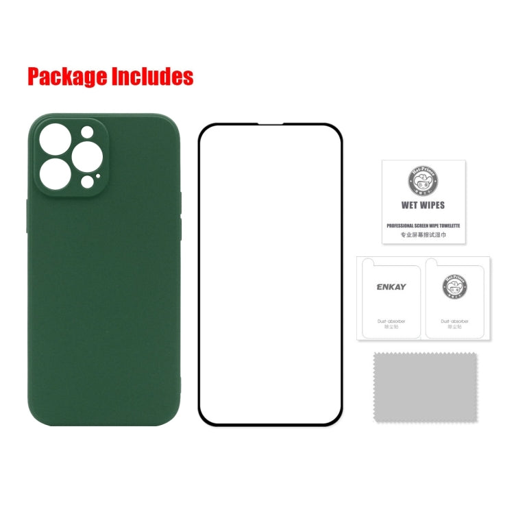 Hat-Prince ENKAY Funda protectora de silicona líquida a prueba de golpes Funda protectora contra caídas + Película protectora de vidrio templado de cobertura completa para iPhone 13 Pro, For iPhone 13 Pro