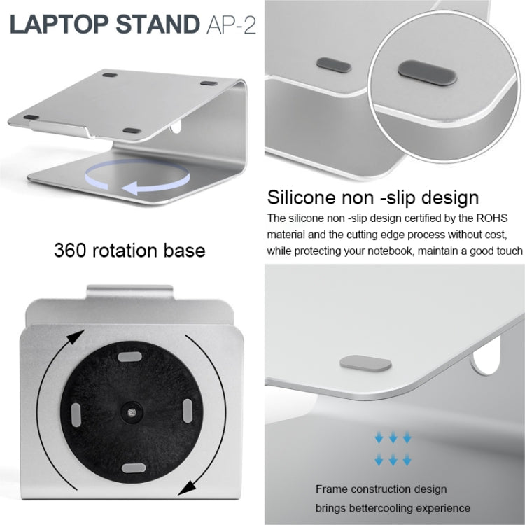 AP-2 Soporte ajustable para computadora portátil con rotación de 360 grados de aleación de aluminio para computadora portátil de 11 a 17 pulgadas, AP-2