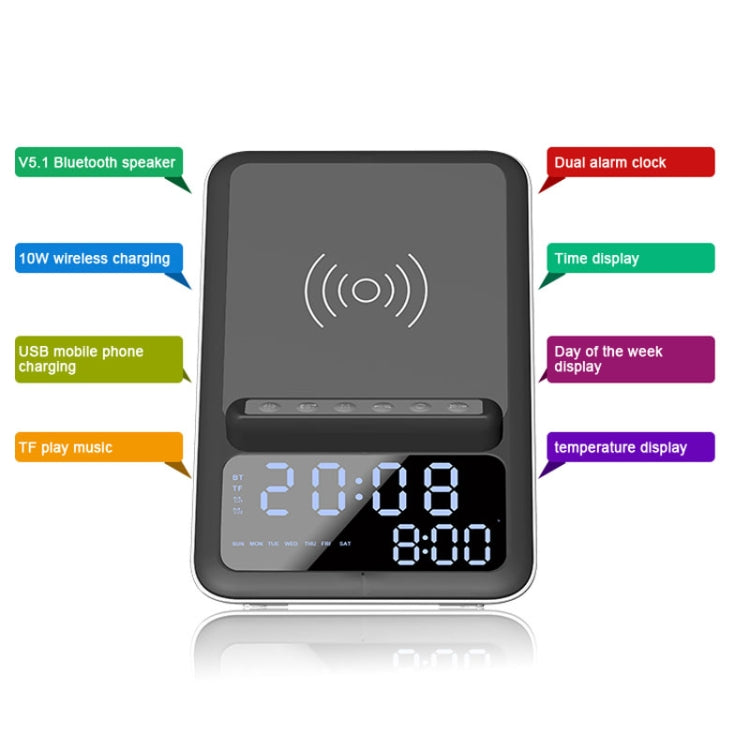 AEC BT512 Altavoz Bluetooth multifuncional 10W Cargador inalámbrico LED Reloj despertador electrónico de escritorio