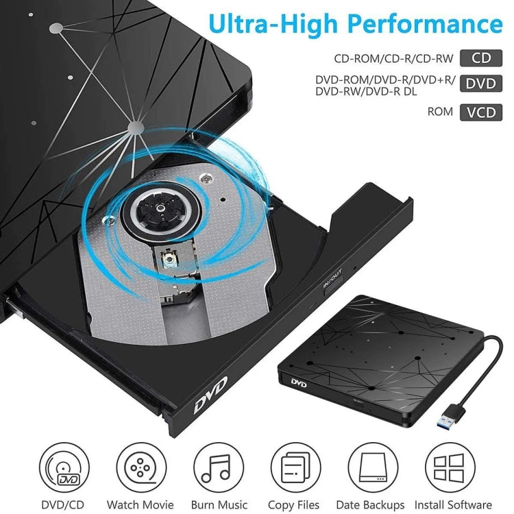Lector externo de DVD RW portátil USB 3.0 Lector de unidad óptica