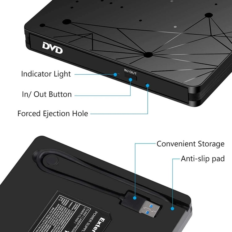 Lector externo de DVD RW portátil USB 3.0 Lector de unidad óptica