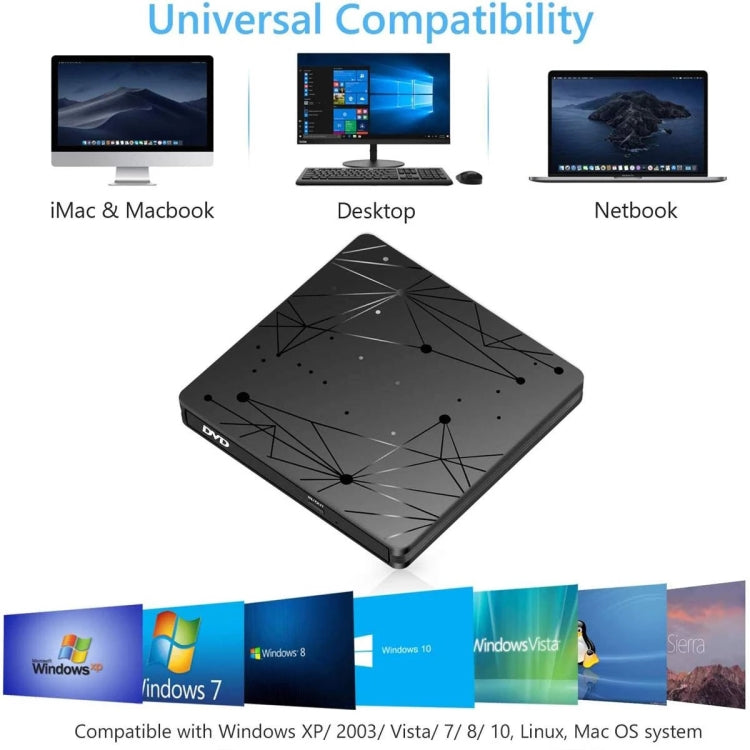 Lector externo de DVD RW portátil USB 3.0 Lector de unidad óptica