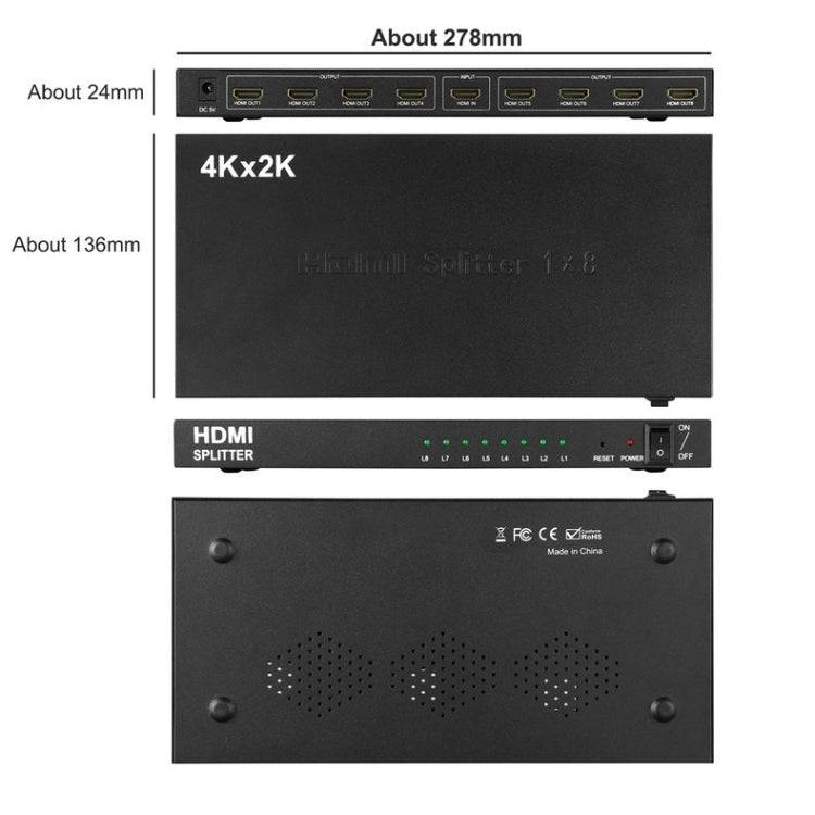 1 divisor HDMI de 8 4K x 2K 3840*2160/30HZ, 1 x 8 4K x 2K
