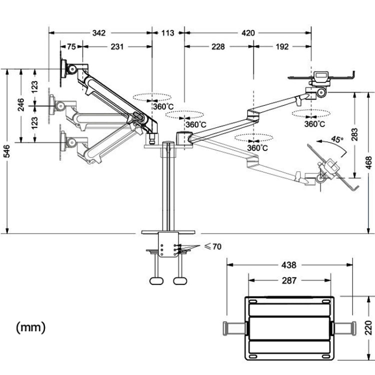 OL-3S Soporte de computadora de escritorio ajustable en altura de aluminio para monitor de 17-32 pulgadas y 12-17 pulgadas, OL-3S