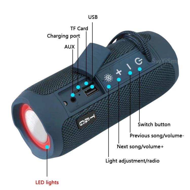 T&G TG227 Altavoz de música Bluetooth impermeable portátil para exteriores con soporte LED FM / TF / USB