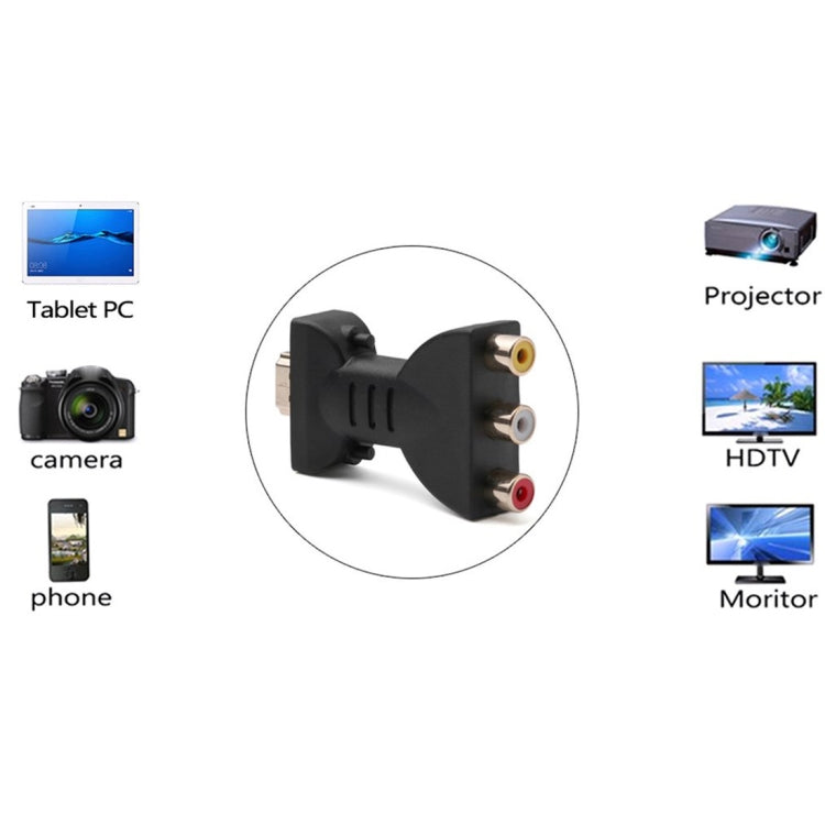 HDMI macho chapado en oro a 3 RGB RCA Adaptador de audio y video Convertidor de componentes AV para proyector de DVD, HDMI