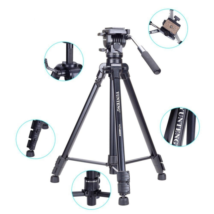YUNTENG VCT-880 Soporte para trípode de aleación de aluminio con cabezal de trípode tridimensional, VCT-880