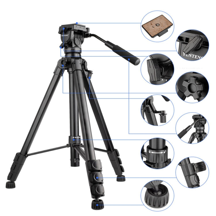 YUNTENG VCT-999 Soporte para trípode de aluminio de 2 m con cabezal de amortiguación de arrastre fluido, VCT-999