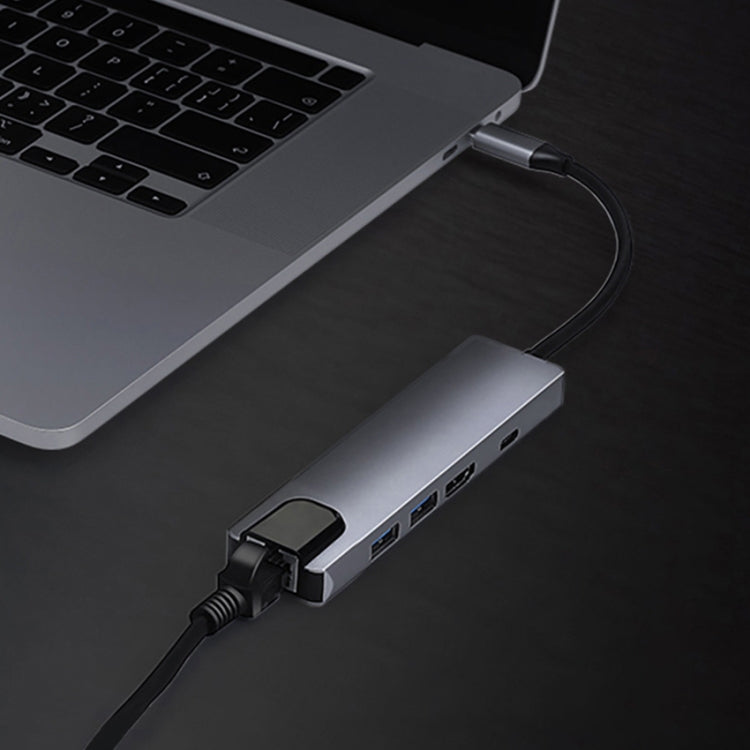 Adaptador USB tipo C 5 en 1 a RJ45+USB3.0 x 2+PD+HDMI HUB, RJ45+USB3.0 x 2+PD+HDMI