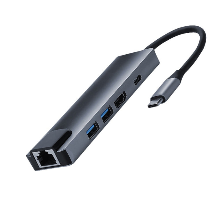 Adaptador USB tipo C 5 en 1 a RJ45+USB3.0 x 2+PD+HDMI HUB, RJ45+USB3.0 x 2+PD+HDMI