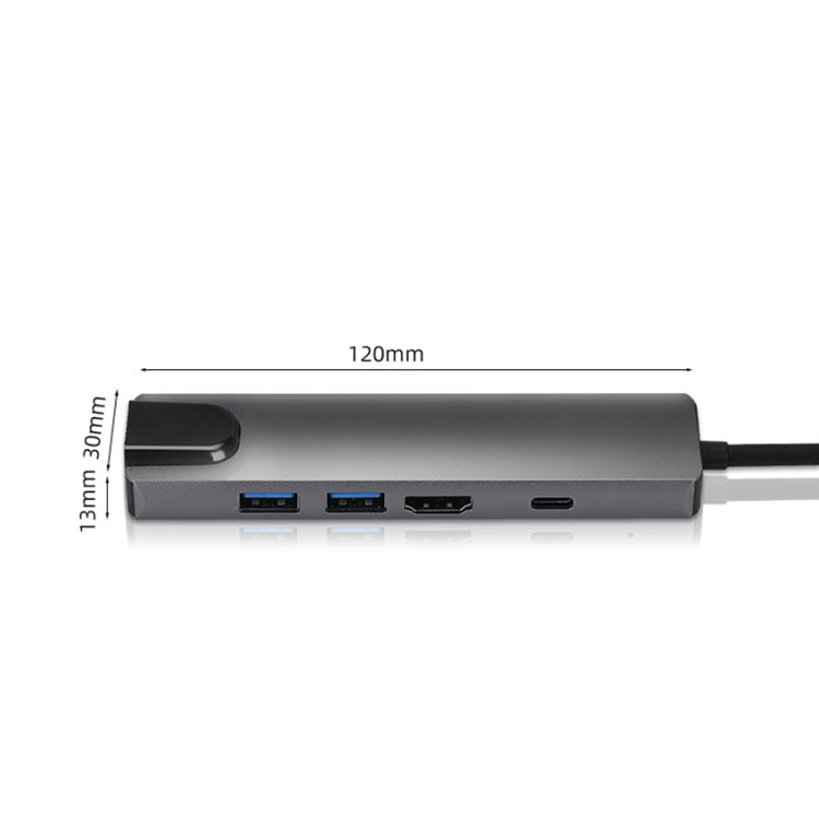 Adaptador USB tipo C 5 en 1 a RJ45+USB3.0 x 2+PD+HDMI HUB, RJ45+USB3.0 x 2+PD+HDMI