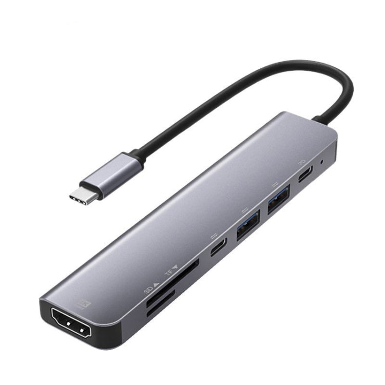 UC902 7 en 1 multifunción HDMI+SD/TF+USB x 2+Tipo-C+PD a USB-C / Tipo-C HUB de aleación de aluminio