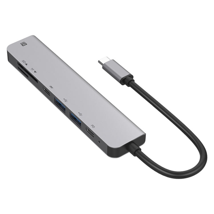 UC902 7 en 1 multifunción HDMI+SD/TF+USB x 2+Tipo-C+PD a USB-C / Tipo-C HUB de aleación de aluminio