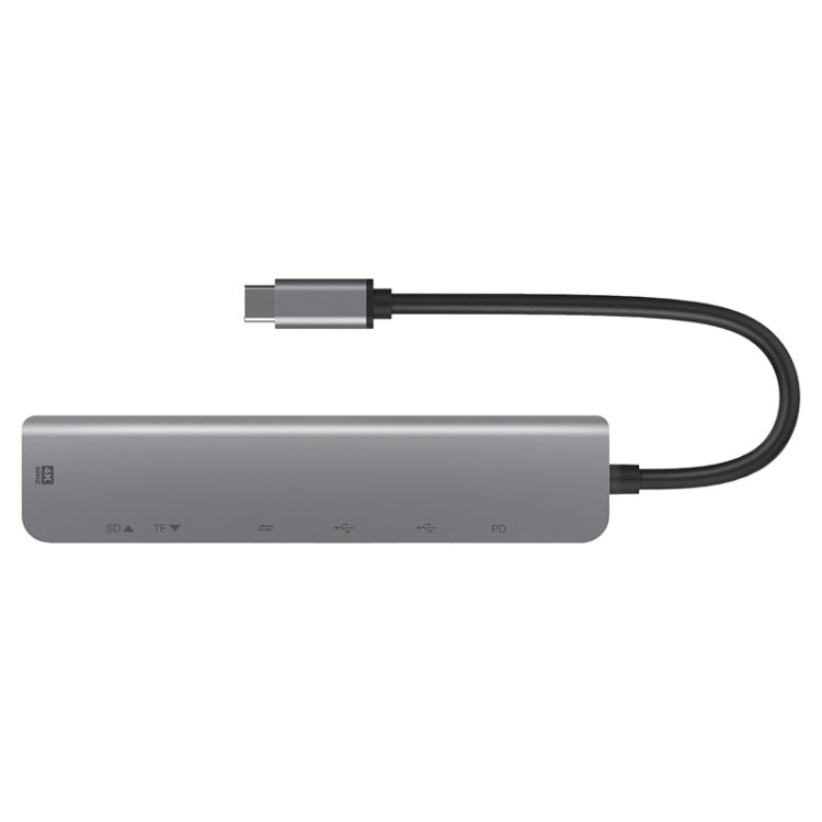 UC902 7 en 1 multifunción HDMI+SD/TF+USB x 2+Tipo-C+PD a USB-C / Tipo-C HUB de aleación de aluminio