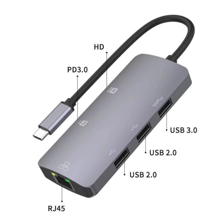Adaptador de concentrador UC910 6 en 1 tipo C a HD+PD3.0+RJ45+USB3.0+USB2.0 x 2