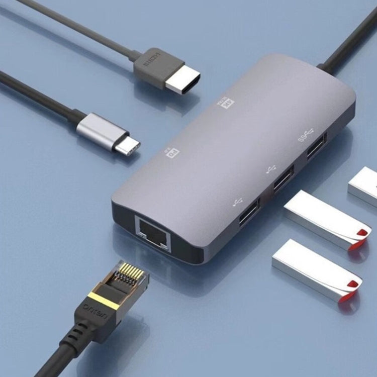Adaptador de concentrador UC910 6 en 1 tipo C a HD+PD3.0+RJ45+USB3.0+USB2.0 x 2