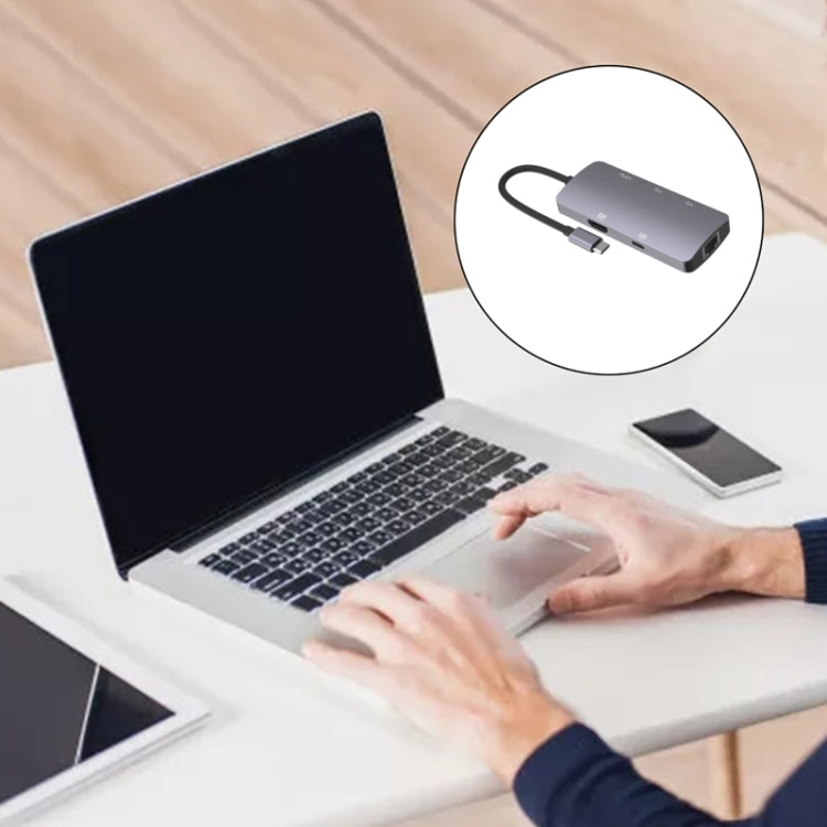 Adaptador de concentrador UC910 6 en 1 tipo C a HD+PD3.0+RJ45+USB3.0+USB2.0 x 2