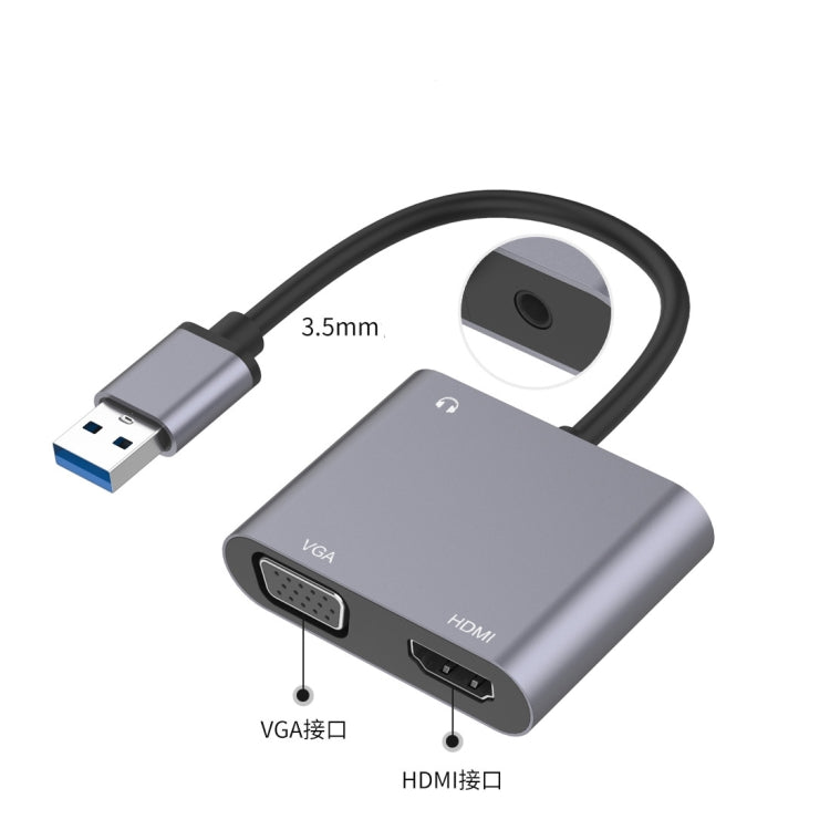 Adaptador HUB 3 en 1 USB a HDMI / VGA / Audio