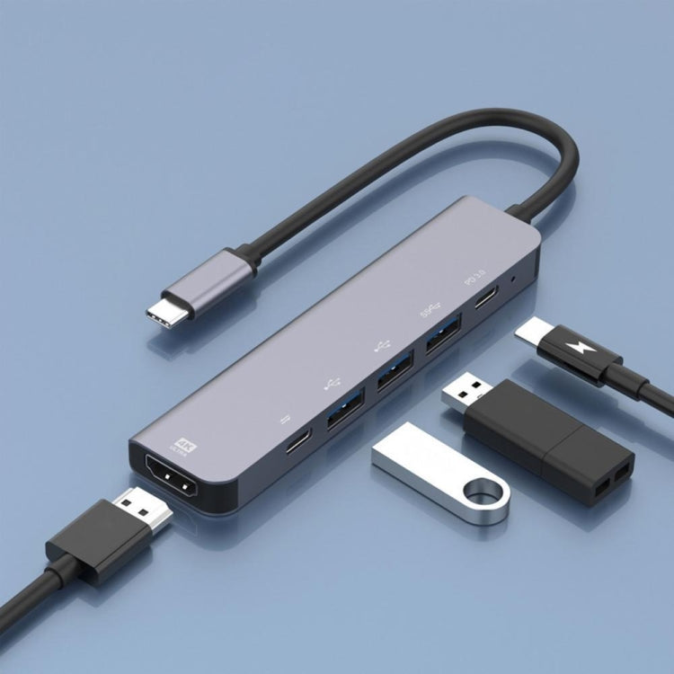 Adaptador HUB de estación de acoplamiento tipo C 6 en 1 a HDMI + PD + tipo C + USB3.0 + USB2.0 x 2