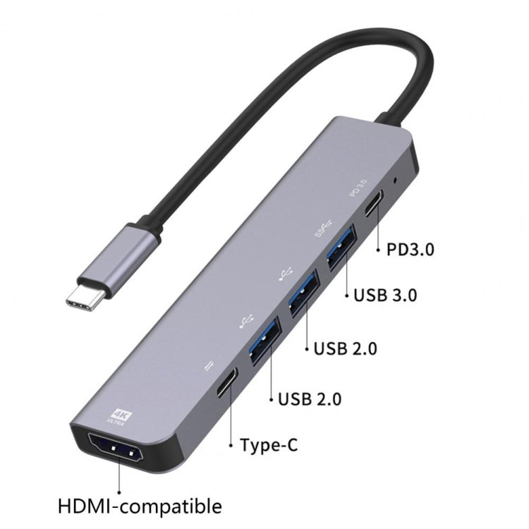 Adaptador HUB de estación de acoplamiento tipo C 6 en 1 a HDMI + PD + tipo C + USB3.0 + USB2.0 x 2