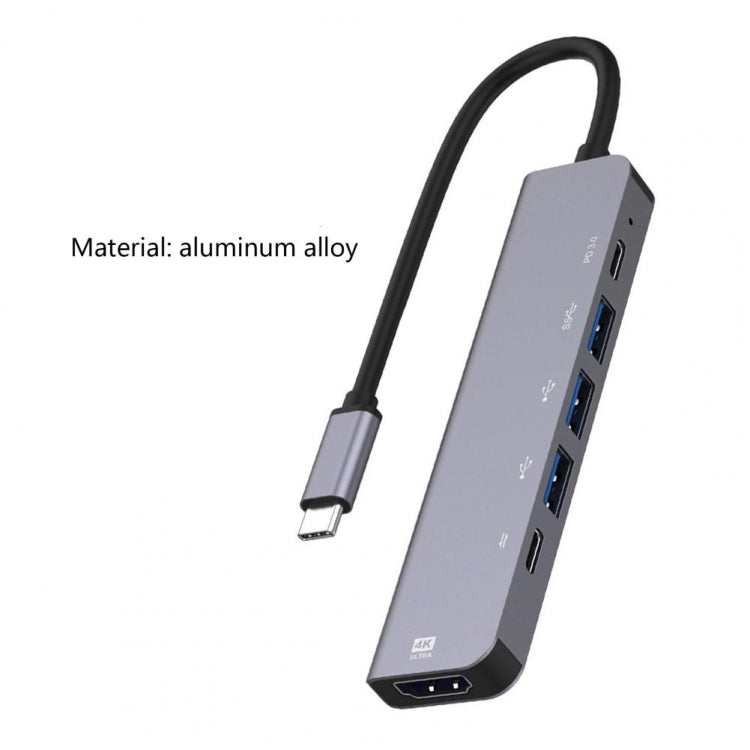 Adaptador HUB de estación de acoplamiento tipo C 6 en 1 a HDMI + PD + tipo C + USB3.0 + USB2.0 x 2