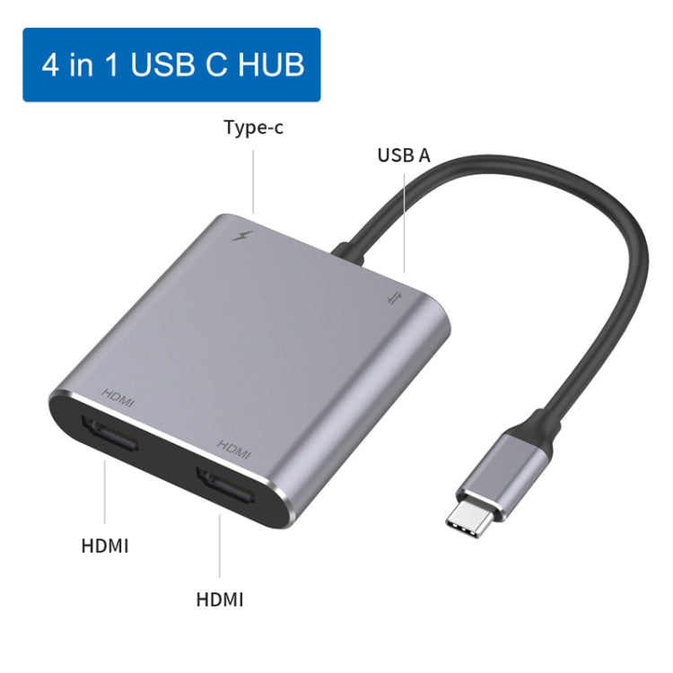 Adaptador HUB 4 en 1 tipo C a HDMI dual + USB + tipo C