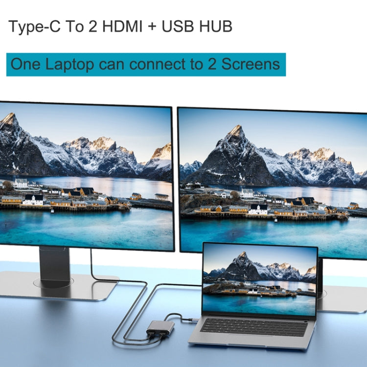 Adaptador HUB 4 en 1 tipo C a HDMI dual + USB + tipo C