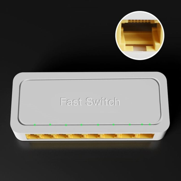 Miniinterruptor RJ45 de 8 puertos, 100M, Plug-and-Play para el hogar, divisor de red no administrado para monitoreo de red de dormitorio