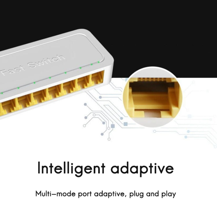 Miniinterruptor RJ45 de 8 puertos, 100M, Plug-and-Play para el hogar, divisor de red no administrado para monitoreo de red de dormitorio