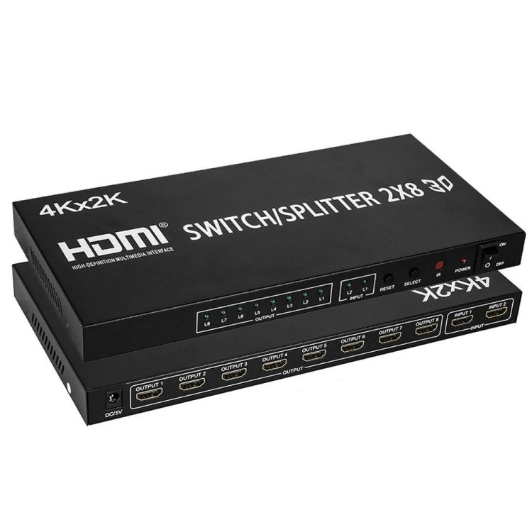Conmutador de vídeo HDMI 2 en 8 Full HD 4K x 2K