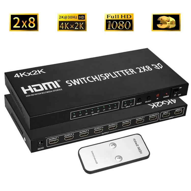Conmutador de vídeo HDMI 2 en 8 Full HD 4K x 2K