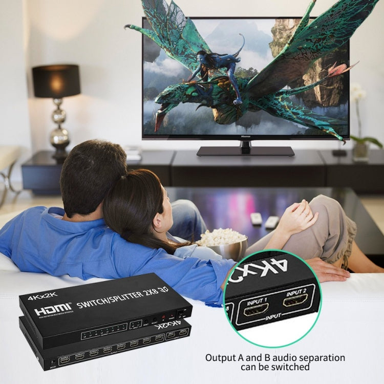 Conmutador de vídeo HDMI 2 en 8 Full HD 4K x 2K