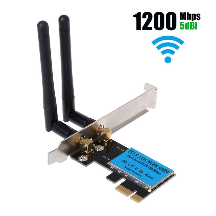 Tarjeta de red inalámbrica PCIe de doble banda 1200Mbps 5G / 2.4G