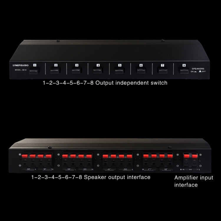 Caja amplificadora de potencia de 100W, 1 entrada y 8 salidas, altavoz conmutador de distribución