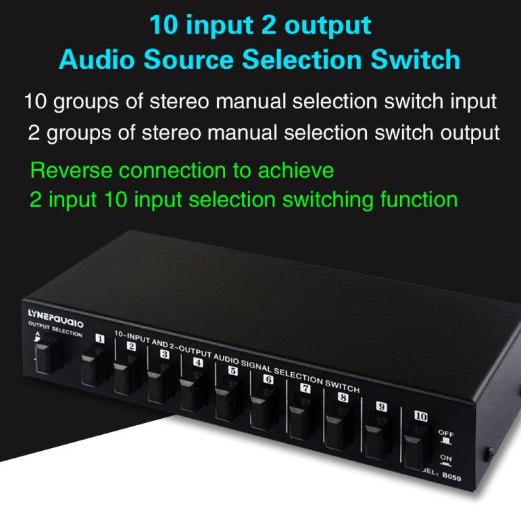B059 10 en 2 salidas/2 en 10 salidas interruptor RCA de 2 vías señal de frecuencia de Audio seleccione dispositivo de cambio caja de altavoz, B059