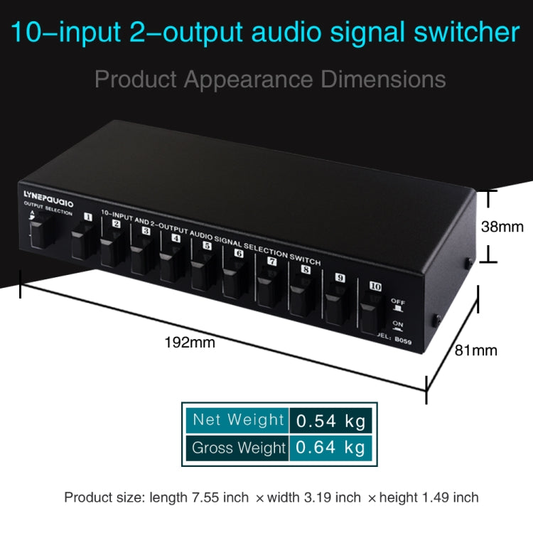 B059 10 en 2 salidas/2 en 10 salidas interruptor RCA de 2 vías señal de frecuencia de Audio seleccione dispositivo de cambio caja de altavoz, B059