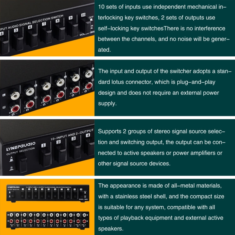 B059 10 en 2 salidas/2 en 10 salidas interruptor RCA de 2 vías señal de frecuencia de Audio seleccione dispositivo de cambio caja de altavoz, B059