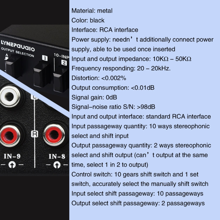 B059 10 en 2 salidas/2 en 10 salidas interruptor RCA de 2 vías señal de frecuencia de Audio seleccione dispositivo de cambio caja de altavoz, B059