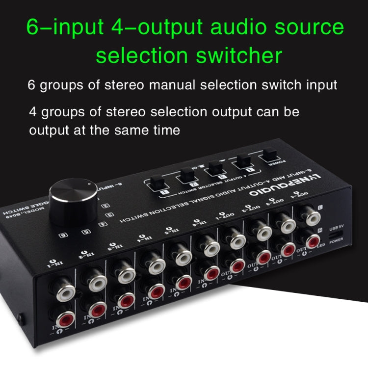 Conmutador de Audio RCA de 6 entradas y 4 salidas, Selector de señal, Control de interruptor de dispositivo de distribución