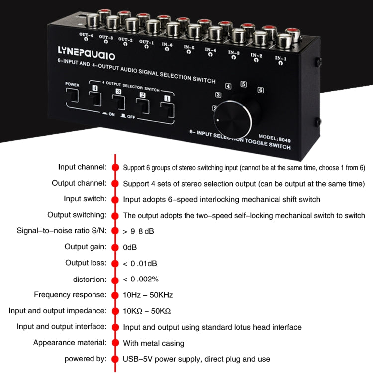 Conmutador de Audio RCA de 6 entradas y 4 salidas, Selector de señal, Control de interruptor de dispositivo de distribución