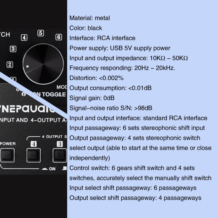 Conmutador de Audio RCA de 6 entradas y 4 salidas, Selector de señal, Control de interruptor de dispositivo de distribución