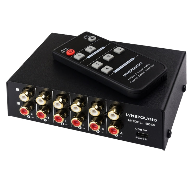 Dispositivo de interruptor selector de señal de audio RCA 4 en 2 salidas/2 en 4 salidas con control remoto
